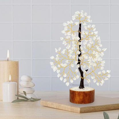 GEMSCITE Clear Quartz Crystal Tree with Golden Wire – Handmade Gemstone Bonsai for Energy Healing & Home Decor