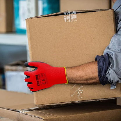Safety Work Gloves PU Coated-12 Pairs,Red Seamless Knit Glove with Polyurethane Coated Smooth Grip on Palm & Fingers, for Men and Women, Ideal for General Duty Work (Medium)