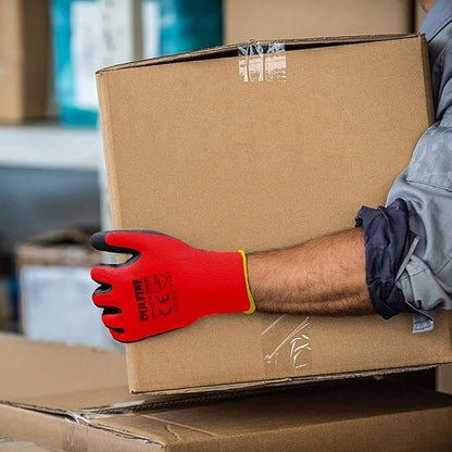 Safety Work Gloves PU Coated-12 Pairs,Red Seamless Knit Glove with Polyurethane Coated Smooth Grip on Palm & Fingers, for Men and Women, Ideal for General Duty Work (Extra Large)