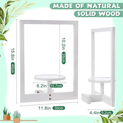 3 Pcs Wall Plant Holder Window Wooden Plant Shelves Photo Frame Planters Pot Holder Indoor Planters Wall Hanging Flower Pot Rack for Home Living Room Bedroom Entrance(Distressed White)
