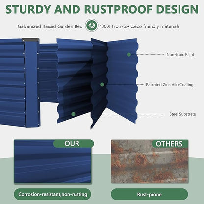 FOOWIN 2pcs 6x3x2ft Galvanized Raised Garden Bed, Planter Raised Garden Boxes Outdoor, Large Metal Raised Beds for Gardening, Garden Bed for Vegetables, Flowers, Herb,269 Gallon Capacity, Royal Blue