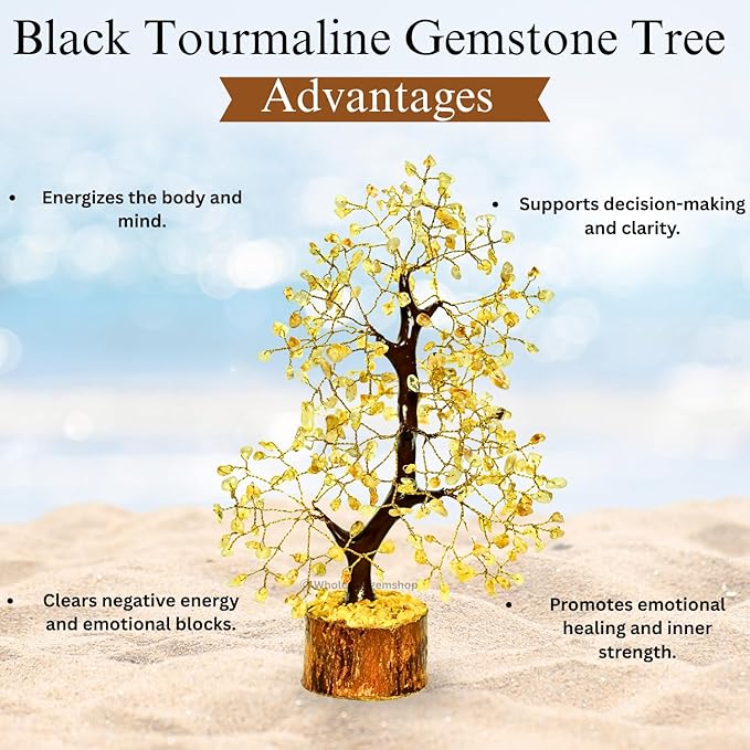 Citrine Crystal Tree with Golden Wire – Handmade Feng Shui Gemstone Bonsai for Wealth & Positivity