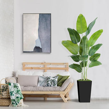 Lifelike Bird of Paradise Artificial Plant 7ft Faux Banana Leaf Tree with Black Tall Planter for Home Decor - Perfect Indoor Silk Floor Plant for Living Room, Office, and Bedroom Ambiance Enhancement
