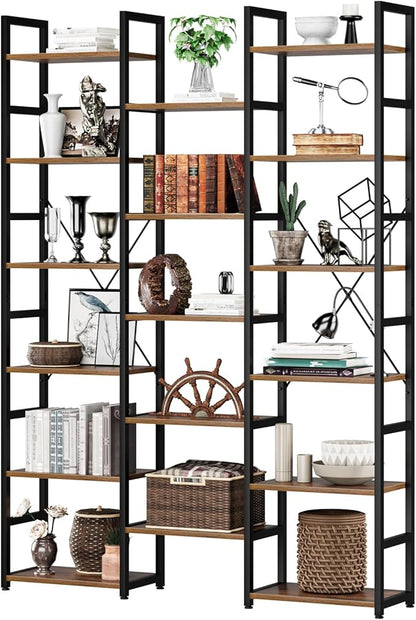 NUMENN 6-Tier Bookshelf Triple Column Bookcase with 17 Adjustable Open Display Shelves, Modern Book Shelves，Rustic Industrial Style Bookshelves for Bedroom, Living Room and Home Office, Vintage