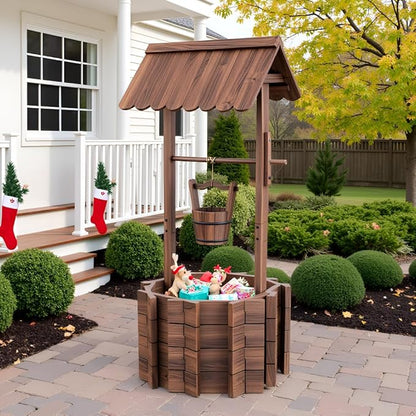 Wishing Wells for Outside,Wooden Wishing Well Planter,Rustic Flower Planter for Garden Patio Lawn Backyard Home Decor-21.7X21.7X47.25IN
