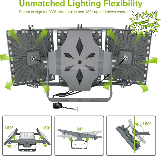 STASUN 2 Pack LED Flood Lights Outdoor, Max Series 150W 15000lm 6000K Daylight IP66 Waterproof, Commercial Parking Lot Lights, 3 Heads for Yard Street Stadium Outdoor Area Floodlight Security Light