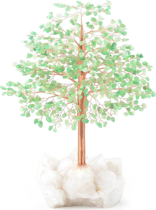 Green Aventurine with Crystal Quartz Base,Gemstone Crystal Tree of Life,Feng Shui Decor Bonsai Money Tree,Healing Crystals Positive Energy-Good Luck Spiritual Gift10''-11''