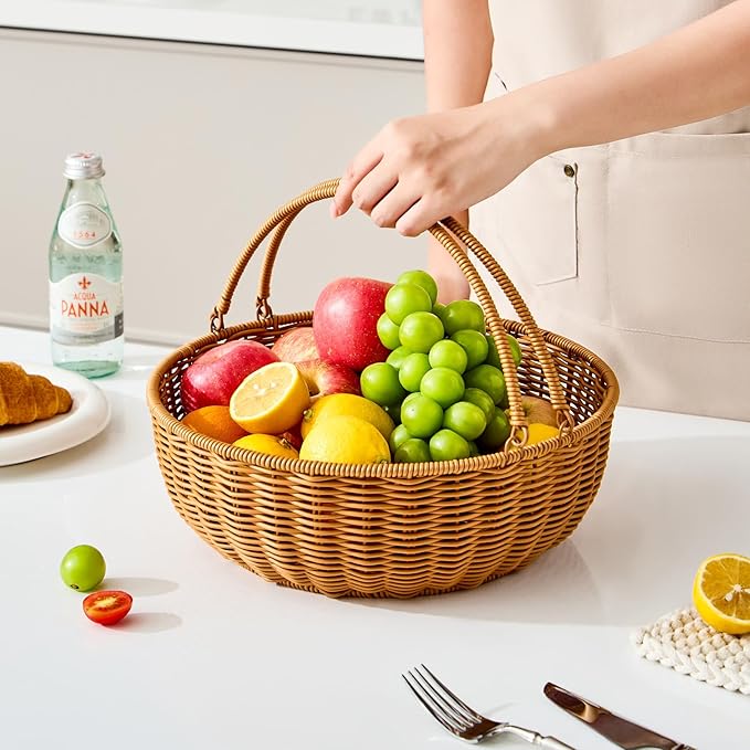 Fruit Bowl for Kitchen Counter, Large Fruit Basket with Handle, Suitable for Storing Fruits, Vegetables, Bread, Candys and Snacks