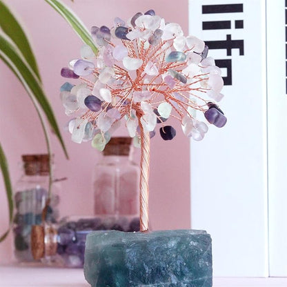 YATOJUZI Fluorite Healing Crystal Tree Natural Reiki Crystals Gemstone Stone Base Copper Wire Tree Life Money Trees Feng Shui Reiki Spiritual Energy Tree for Home Office Desk Decor Good Luck