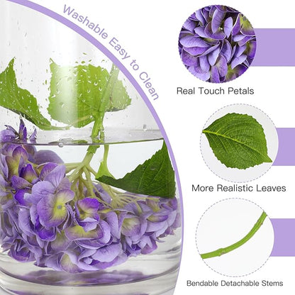 3Pcs Hydrangea Artificial Flowers, 22.44" Real Touch Latex Faux Hydrangea with Long Stems & Leaves for Home Office Decor or Wedding, Party, Centerpieces, Floral Arrangements (Purple)