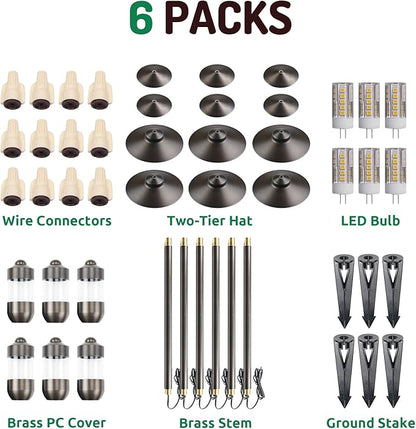 DOSHINE® Solid Brass Low Voltage Landscape Lighting Pathway Lights (8.25" Shade, 22" Tall) with Replaceable 3W G4 LED Bulb 3000K AC/DC 12V and Ground Stake for Outdoor Walkway Driveway (DOU, 6-Pack)