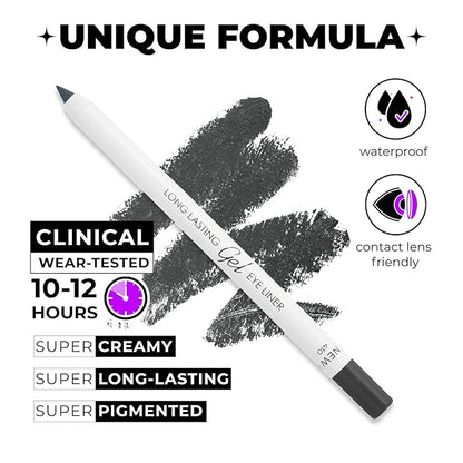 Grey Eyeliner, Ultra Long Lasting Gel Eyeliner Pencil, Waterproof Eye Liner, Smudge Proof, Creamy Eye Pencil, Sweat Proof Makeup, Highly-Pigmented, Smokey Eye (410 Shade)