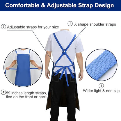 Heavy Duty Vinyl Industrial Anti-Tear Apron, 43" x 26" Waterproof, Chemical Resistant, Blue, Unisex-Adults