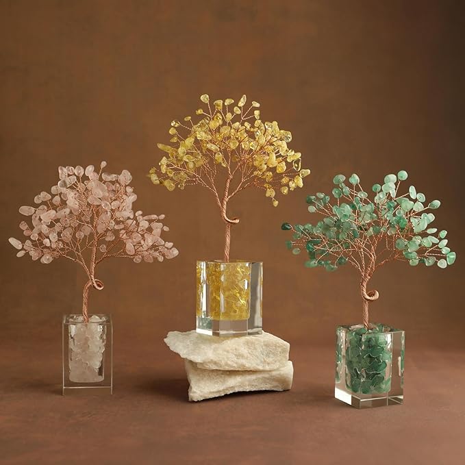 Green Aventurine Crystal Tree Green Healing Crystals Stones Bonsai Money Tree, Home Office Table Desk Living Room Decor for Wealth Good Luck Positive Energy