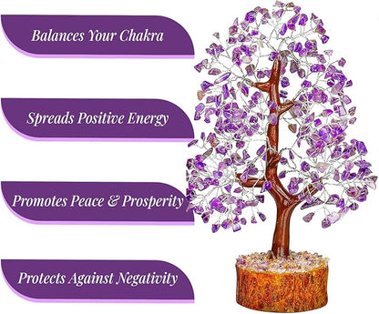Amethyst Crystal of Life with Silver Wire, Feng Shui Gemstone Bonsai Chakra Tree for Healingof Life Decor, Spiritual Crystal Gifts for Women and Men, Moneyfor Meditation and Reiki