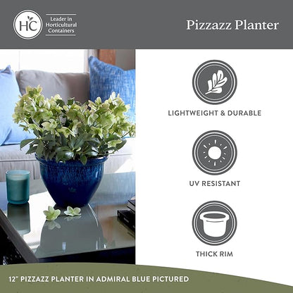 The HC Companies 16 Inch Pizzazz Round Planter Pots with Ceramic Look, Lightweight UV-Resistant Plastic Outdoor Planters, 2-Pack Flower Pots for Garden & Home Decor, Warm Red
