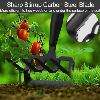 Oliynedy Stirrup Hoe Cultivator Garden Tool Heavy Duty,Scuffle Loop Hula Action Hoe Weeding Gardening Hand Tools for Women Kids Men,Metal Weeder Scraper Garden Hoe Rake Weed Puller Long Handle 32-72