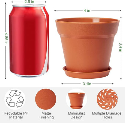 4 inch Plant Pots 16 Pack, Small Plant Pots with Drainage Holes and Tray, Thickened Indoor Planters Seedlings Pots for Flowers, African Violet, Succulent and All House Plants, Terracotta