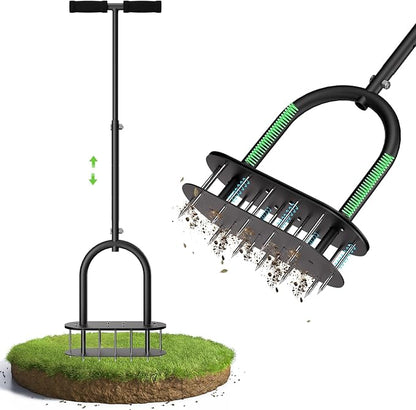 seasky Lawn Aerator, Manual Lawn Aerator Tool with Padded T-Handle, Wide Foot Plate & 15-3 Inch Solid Steel Spikes, Dual-Layer Design for Effortless Aeration in Lawn, Yard and Garden Soil