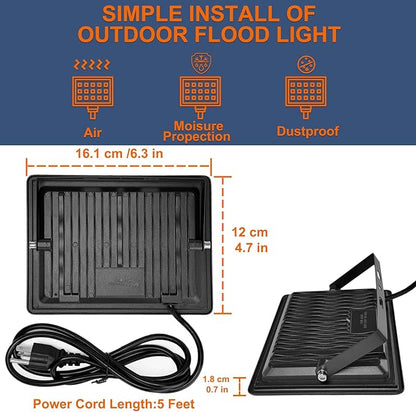 XXBSAZ 50W LED Flood Light Outdoor, Plug-in & Hardwired Security Light, IP66 Waterproof 6500K Daylight for Porch, Shed & Small Outdoor Areas (2 Pack)
