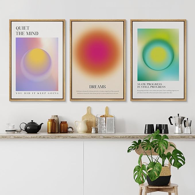 Ashbrook Framed Canvas Print Wall Art Set Aura Posters Angel Numbers Affirmation Posters Gradient Girl's Bedroom Decor Abstract Digital Art Decorative Calm/Relax for Bedroom - 16"x24"x3 Natural