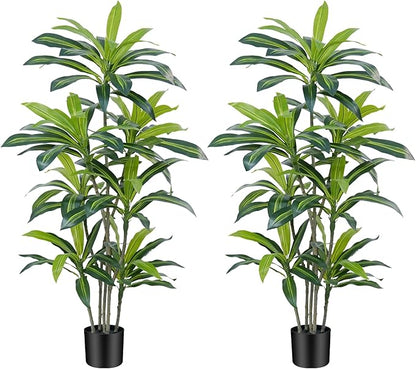 6Ft Dracaena Plant Artificial Tree Fake Tropical Floor Plants Potted (Real Touch) Artificial Silk Tree Leaf Faux Trees Black Tall Planter for Home Office Living Room Indoor Outdoor Decor（2Pack）
