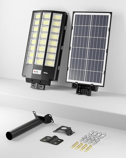 Ofuray Of-8600W Solar Street Lights Outdoor, 600000LM Solar Security Flood Lights Parking Lot Lights Dusk to Dawn, 6500k Waterproof Led with Remote Control Motion for Street,Court,Barn