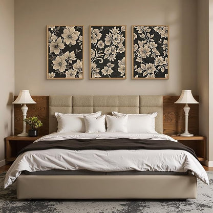 Large Vintage Floral Framed Canvas Wall Art Set,Mid Century Modern Flower Wall Decor,Neutral Wildflower Art Prints,Retro Botanical Plant Artwork for Living Room,Dining Room,Office-24 x36 x3