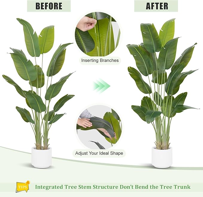 Artificial Bird of Paradise Plant 7.5Ft Tall Fake Tropical Palm Tree Large Fake Plants with 18 Silk Banana Leaves Faux Plant Indoor Decor Trees White Pot for Home Bedroom Living Room Office 2pcs