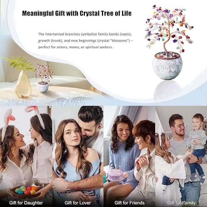 Runyangshi Chakra Crystal Tree of Life - 8" Large Natural Healing Crystal Tree, Bringing Money, Good Luck, Positive Energy for Home Decor, Feng Shui Gifts, Office Desk Ornament