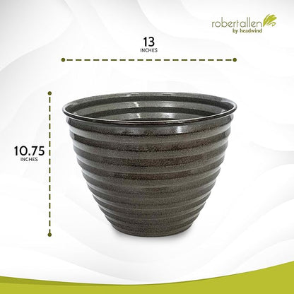 Headwind Avondale Collection Ironstone Decorative Planter - 12 Inch Pebblewood Grey Finish, Lightweight, Durable, Rust-Resistant, Weatherproof, Indoor & Outdoor Use by Robert Allen