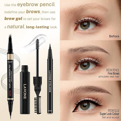 Microblading Eyebrow Pen Kit - Waterproof Brow Makeup Set with Eyebrow Pencil, Eyebrow Gel Clear, Eyeliner, Dual-ended Eyebrow Brush, Natural Looking Brows with Long-Lasting All-Day Hold - Dark Blonde