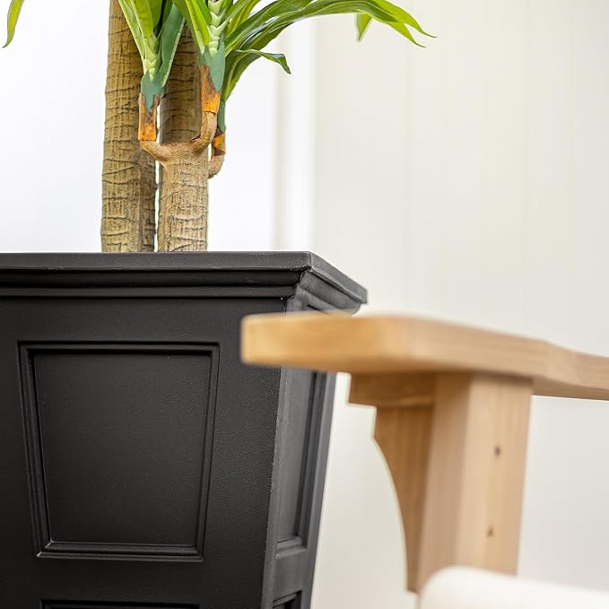 Mayne Fairview 28-Inch Self-Watering Tall Planter with Reversible Planter Insert, Classic Inset Panels, New England Architecture Design, UV & Weather Resistant, Indoor/Outdoor Use, Black