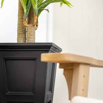 Mayne Fairview 28-Inch Self-Watering Tall Planter with Reversible Planter Insert, Classic Inset Panels, New England Architecture Design, UV & Weather Resistant, Indoor/Outdoor Use, Black