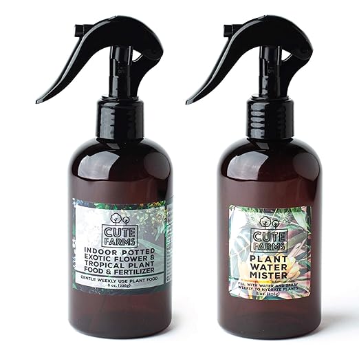 Cute Farms Indoor Potted Exotic Flower & Tropical Plant Fertilizer | Gentle Weekly Use Formula Plant Food (8 oz. Spray + ONE Fine Mist Spray Bottle)