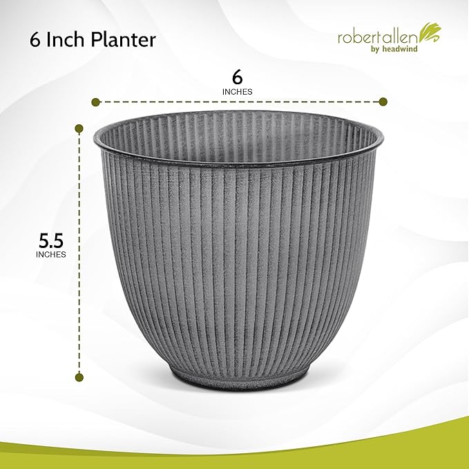 Headwind Robert Allen Natural Ironstone Decorative Planter, Archer Collection, Charcoal, 6-inch