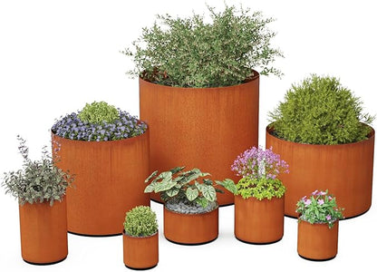 Plantercraft Corten Steel Planters | Large Round Planters for Outdoor Plants - 30 x 24 Inch Extra Large Outdoor Planter for Modern Patio & Garden Statement Piece