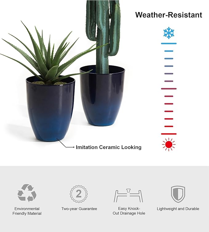 Glitzhome Set of 2 Planters for Outdoor Plants 16.75''H Large Gradient Cobalt Blue Planter Tall Planter Pot with Drainage Hole for Outdoor Front Porch and Patio