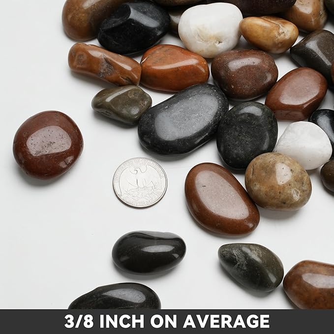 Onlyfire 10lb Polished Pebbles, 3/8" Natural Decorative Mixed Color River Rocks Aquarium Gravel Stones for Landscaping, Indoor Plants, Vase, Succulent, Fish Tank