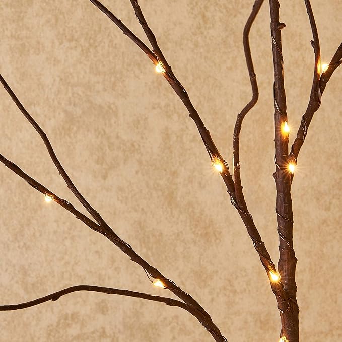 Hairui Lighted Twig Brown Branch with Fairy Lights 32in 150 LED Plug in Lighted Willow Branch for Christmas Wedding Party Decoration 2 Sets (Vase Excluded)