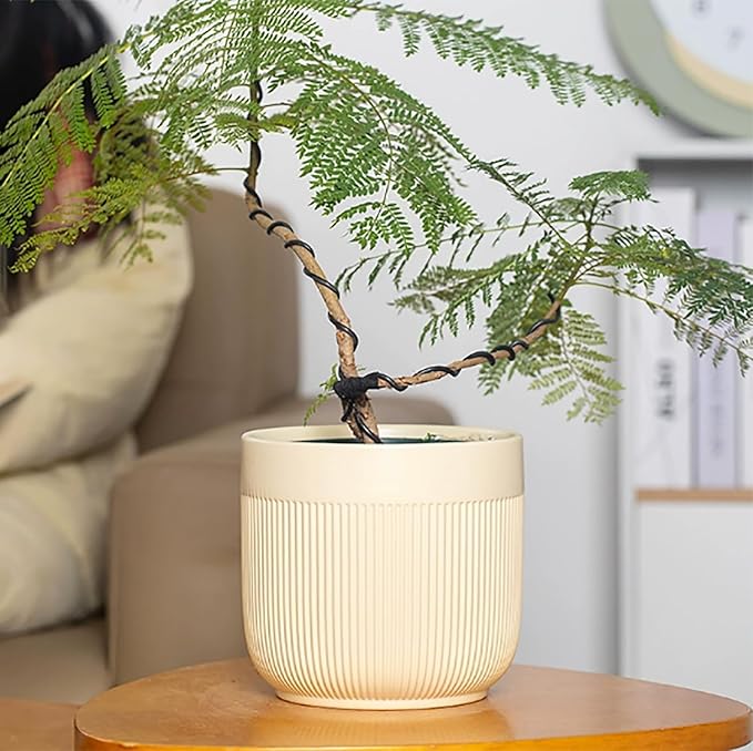Ceramic 5.2+6.5 inch Planters, Modern Home and Office Flowerpot, Indoor and Outdoor Flowerpot with Drainage Hole (Yellow)
