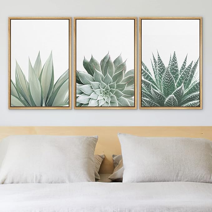 Ashbrook Framed Canvas Print Wall Art Set Green Desert Cactus Succulent Variety Nature Wilderness Photography Modern Art Minimal Chic Colorful for Living Room, Bedroom, Office - 24"x36"x3 Natural