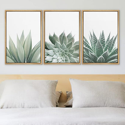 Ashbrook Framed Canvas Print Wall Art Set Green Desert Cactus Succulent Variety Nature Wilderness Photography Modern Art Minimal Chic Colorful for Living Room, Bedroom, Office - 24"x36"x3 Natural