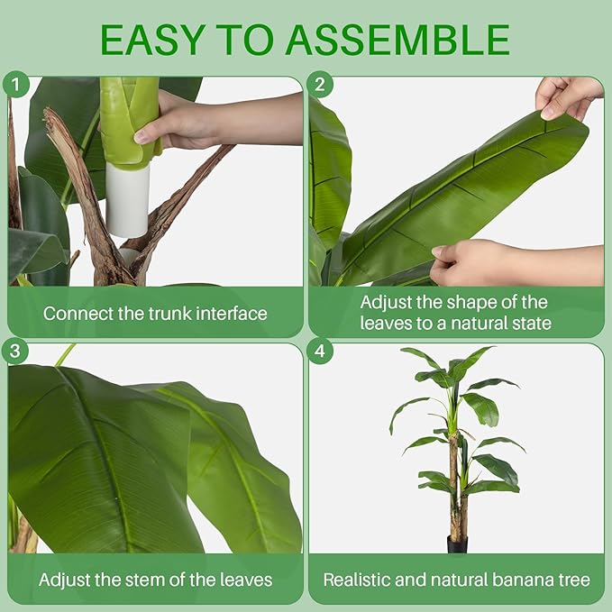 Artificial Banana Tree Faux Tall Plant Fake Banana Leaf Plant Banana Silk Tree Faux Banana Leaves for Home Swimming Pool Indoor Outdoor Patio Tropical Decor