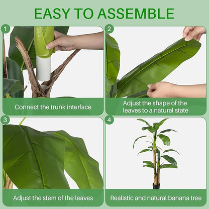 Artificial Banana Tree Faux Tall Plant Fake Banana Leaf Plant Banana Silk Tree Faux Banana Leaves for Home Swimming Pool Indoor Outdoor Patio Tropical Decor