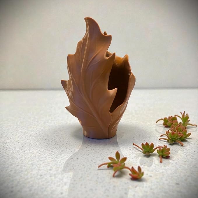 3D Printed Leaf Planter Vase (Brown, 7.5x4.5x3.5)