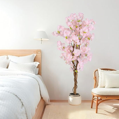Safeplus 2 Pack 5FT Artificial Cherry Blossom Tree with Pink Flowers for Indoor Outdoor Décor