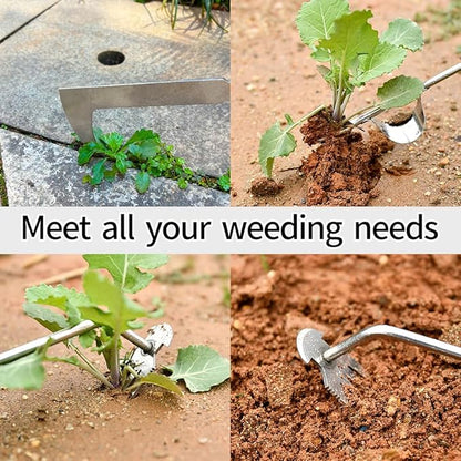 Weed Puller Tool, 3 Pack 2025 New Garden Stainless Steel Weeder Tool Hand Weeder Tool,Multi-Purpose Weed Remover Tool Weeding Tools for Gardening(Wooden Handle)