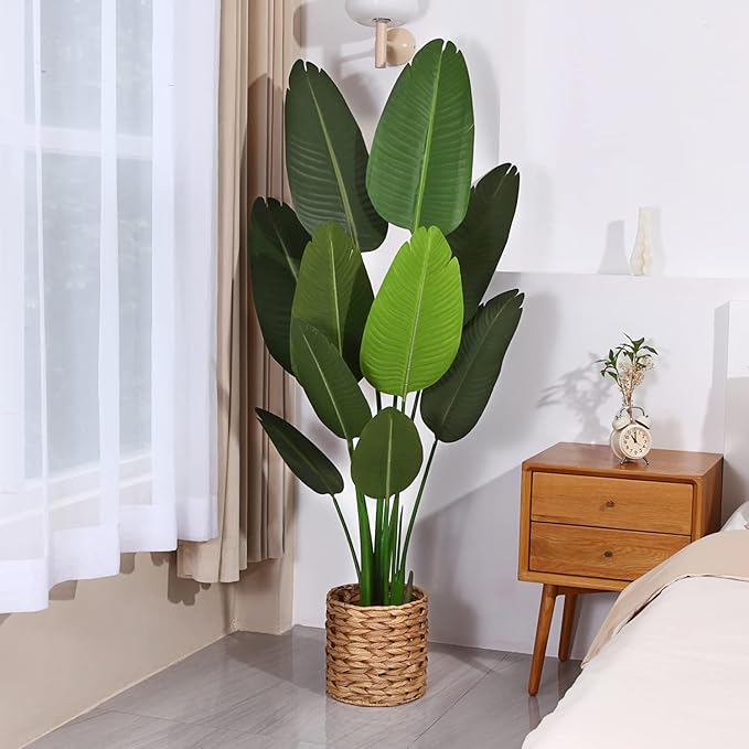 Fopamtri Artificial Bird of Paradise Plant Fake Tropical Palm Tree for Indoor Outdoor, Perfect Faux Plants for Home Garden Office Store Decoration, 5 Feet-1 Pack