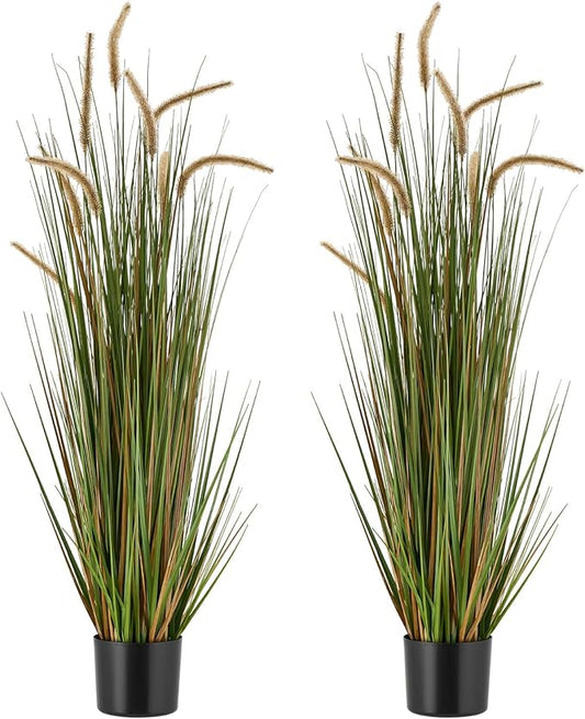 VEVOR Artificial Grass Plant, 2 Pack 47 inch Horsetail Reed Grass in Pot, Premium PVC Faux Fake Greenery Shrubs Plant for Indoor Outdoor House Home Garden Office Room Décor, Housewarming, Green